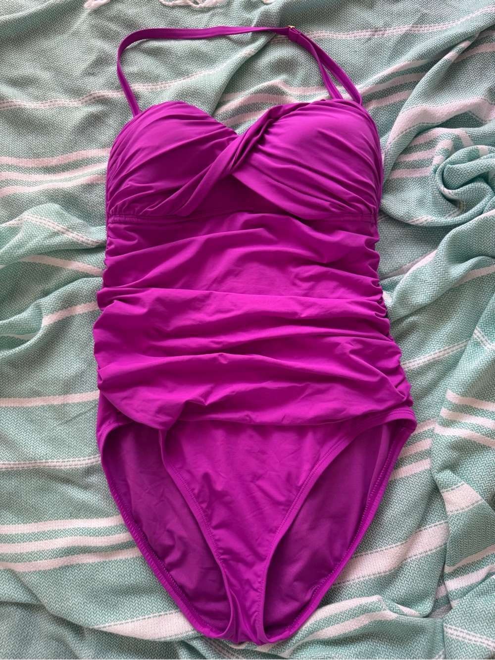 Anne Cole Magenta Ruched One-Piece Swimsuit with Twist Bust